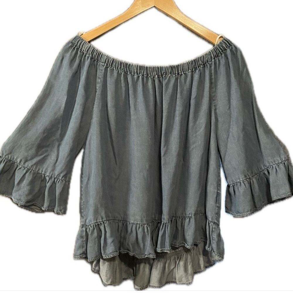 Jane and Delancey Denim Shoulder Blouse - Picture 3 of 3